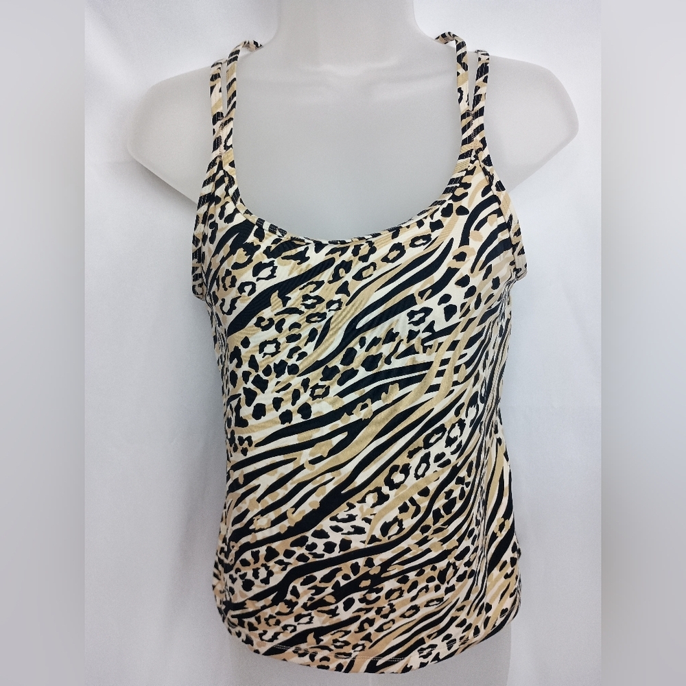 PINK Victoria's Secret Leopard M Black and Cream Fitted Cami Shelf Bra Top